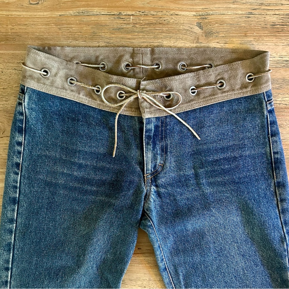 Denim Jeans with Suede Lace-Up Waist